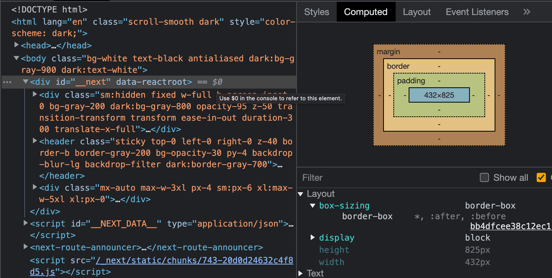 Inspect element height